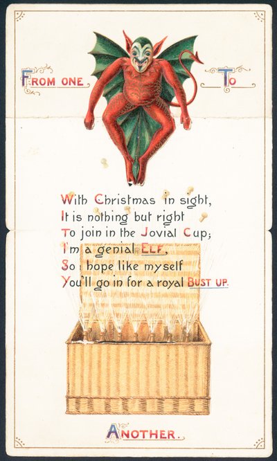 Roter Teufel und Weidenkorb, Weihnachtskarte von English School