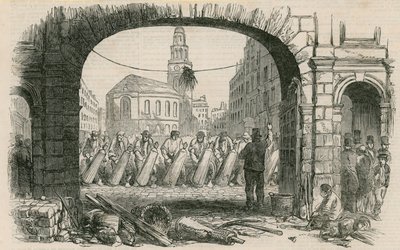 Neupflasterung des Strandes, London von English School