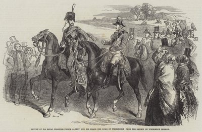 Rückkehr von Prinz Albert und Herzog von Wellington von der Parade auf Wimbledon Common (Stich) von English School