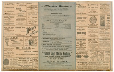 Rückseite eines Werbeflyers für das Alhambra Theatre von English School