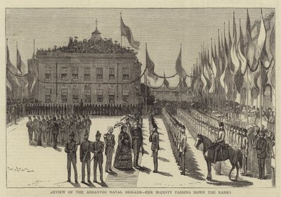 Überprüfung der Ashantee-Marinebrigade, Ihre Majestät passiert die Reihen (Stich) von English School