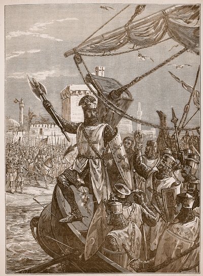 Richard landet in Jaffa, Illustration aus Cassells Illustrierter Geschichte Englands von English School