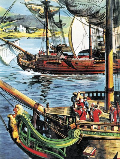 Robert Clive segelt in die Bucht von Bengalen zum Mündungsgebiet des Ganges von English School