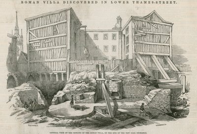 Römische Villa entdeckt in der Lower Thames Street, London: Gesamtansicht der Überreste der römischen Villa auf dem Gelände der neuen Kohlenbörse von English School