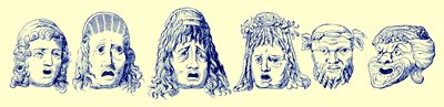 Römische Theatermasken, Illustration aus Cassells Illustrierter Universalgeschichte von Edward Ollier, veröffentlicht 1890 von English School