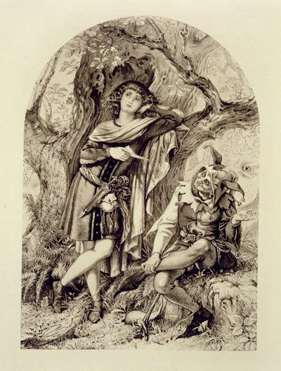 Rosalind und Touchstone, Akt III Szene 2, in Wie es euch gefällt, von William Shakespeare (1564-1616) von English School