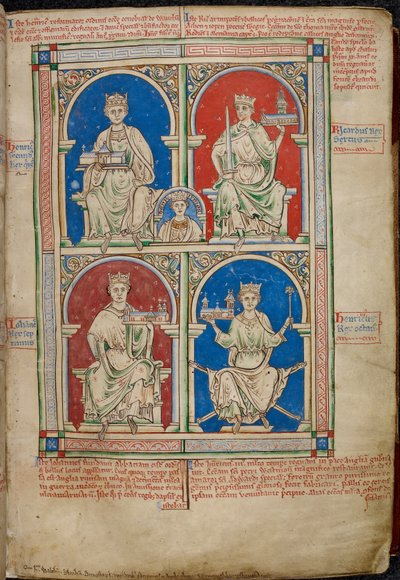 Vier Könige von England: Heinrich II., Richard I., Johann und Heinrich III. mit der Westminster Abbey, aus 
