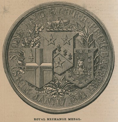 Royal Exchange Medaille, geprägt zur Erinnerung an die Eröffnung der Royal Exchange im Jahr 1844 von English School