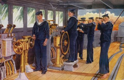 Royal Naval Barracks, Chatham: Mit der Flotte, Beobachtung der Bewegungen des Flaggschiffs von der Vorderbrücke von English School