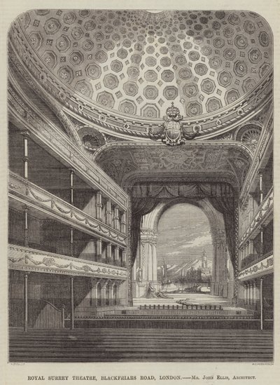 Royal Surrey Theater, Blackfriars Road, London, Mr. John Ellis, Architekt (Gravur) von English School