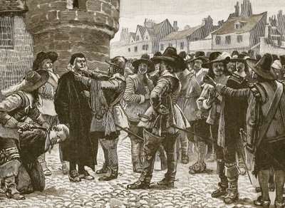 Royalistische Verschwörer in Salisbury beleidigen den Sheriff, Illustration aus Cassells Illustrierter Geschichte Englands von English School