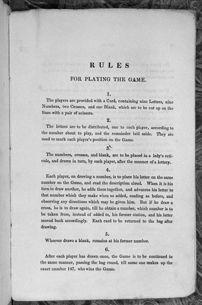 Spielregeln für das Spiel des Sternenbanners oder Auswanderer in die Vereinigten Staaten, um 1840 von English School