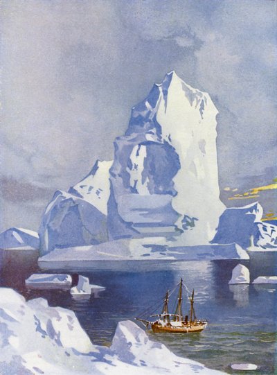 Segelschiff vor einem riesigen Eisberg von English School