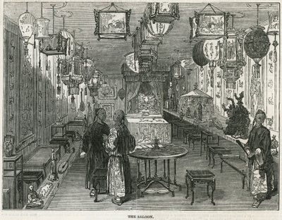 Salon der chinesischen Dschunke, die als Kuriosität nach London gebracht wurde von English School