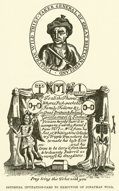 Satirische Einladungskarte zur Hinrichtung von Jonathan Wild (Gravur) von English School