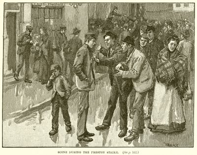 Szene während des Streiks in Preston von English School