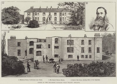Szene des Dynamitanschlags in der Nähe von Tralee, Irland (Stich) von English School