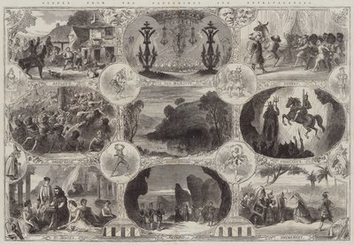 Szenen aus den Pantomimen und Extravaganzas (Gravur) von English School