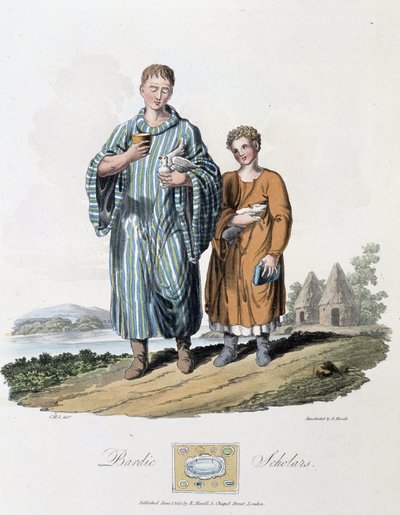 Schuljunge und sein Meister - in "Kelten und Goten, Bräuche der Bewohner der Britischen Inseln des frühen 6. Jahrhunderts und der Gotenstämme der Westküste der Ostsee", von S.R. Meyrick und Ch. Smith von English School