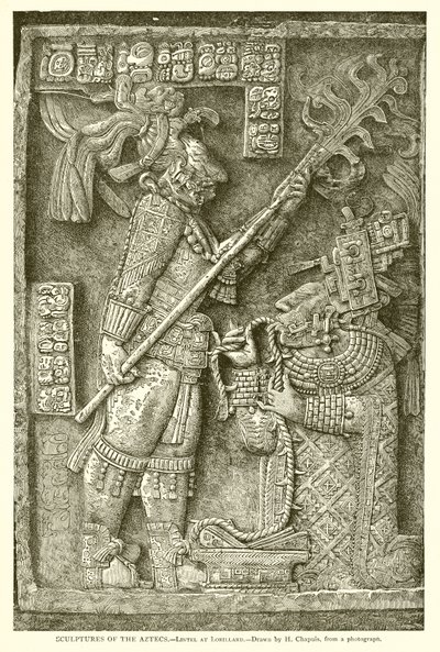 Skulpturen der Azteken.--Sturz in Lorillard (Gravur) von English School