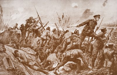 Second-Lieutenant G.H. Woolley in der Verteidigung von Hill 60 mit seinen Männern von English School