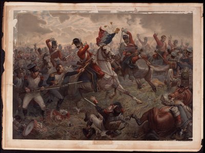 Sergeant Evert erobert die französischen Farben während des Angriffs der Scots Greys in der Schlacht von Waterloo, 18. Juni 1815, ca. 1908 von English School