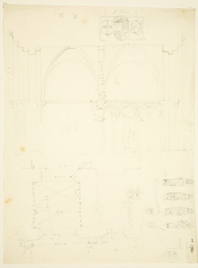 Serie von Skizzen des Abteitors und der Kathedrale von Bristol von English School