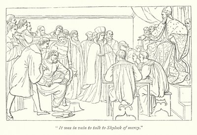 Shakespeares Der Kaufmann von Venedig; Gerichtshof, der Doge lädt Portia zu ihrem Platz ein von English School