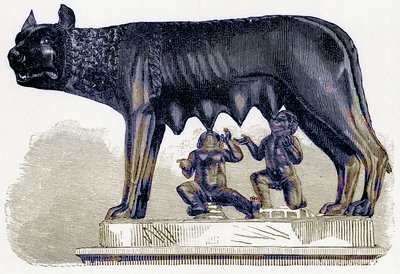 Wölfin des Kapitols, Illustration aus Geschichte Roms von Victor Duruy, veröffentlicht 1884 von English School