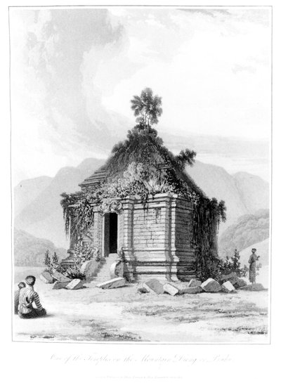 Schrein auf dem Berg Dieng oder Prahu in Zentral-Java, aus History of Java, Band 2, veröffentlicht 1817 von English School