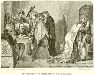 Shylock verweigert dreimal den Betrag seiner Schuld von English School