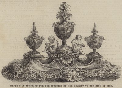 Vergoldetes Silber-Tintenfass zur Präsentation durch Ihre Majestät an den König von Siam (Gravur) von English School