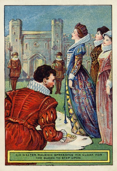 Sir Walter Raleigh breitet seinen Mantel für die Königin aus von English School