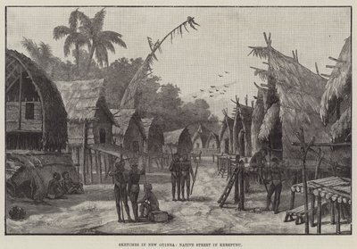 Skizzen in Neuguinea, Eingeborenenstraße in Kerepunu (Gravur) von English School