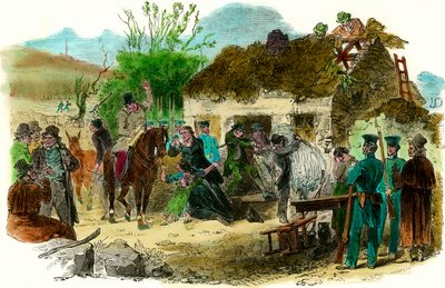 Soziale Bedingungen in Irland 1848 Vertreibung von Bauern (Illustration London News vom 16. Dezember 1848) von English School