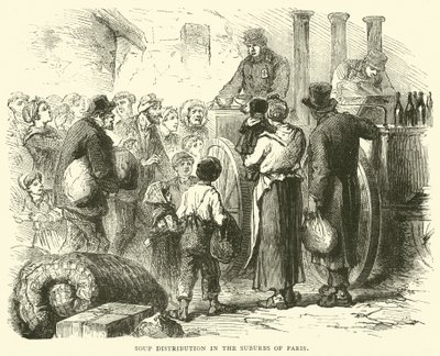Suppenverteilung in den Vororten von Paris, Dezember 1870 von English School