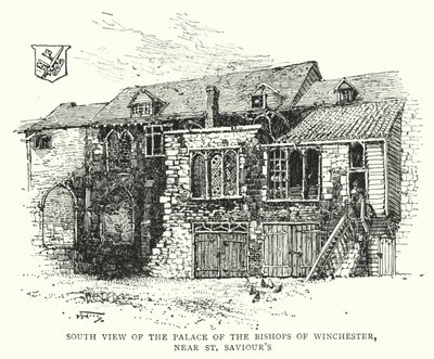 Südansicht des Palastes der Bischöfe von Winchester, nahe St Saviour