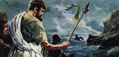 St. Columba kam zum Loch Ness und sah einen Mann, der von einem großen Wasserungeheuer verletzt worden war von English School