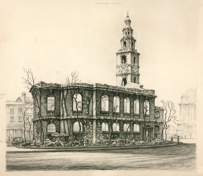 St Mary-Le-Strand, London, Bleistiftskizze datiert 1942 von English School