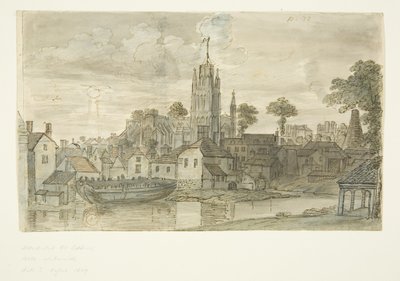 St. Mary Redcliffe Kirche von Redcliffe Back (mit Feder- und Tintenzeichnung eines Löwen auf der Rückseite) von English School