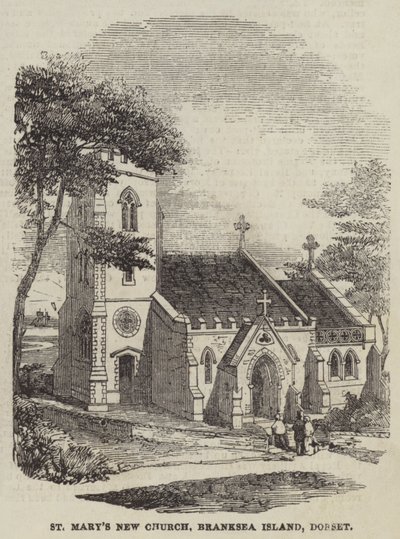 Die neue Kirche St. Mary, Branksea Island, Dorset (Stich) von English School