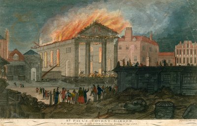 St. Pauls Kirche, Covent Garden, London, wie sie am Abend des 17. September 1795 um 8 Uhr brannte von English School
