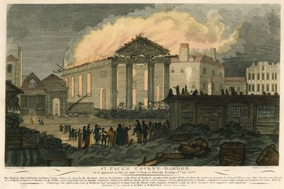 St. Pauls, Covent Garden, London, wie es am Abend des 17. September 1795 brannte von English School