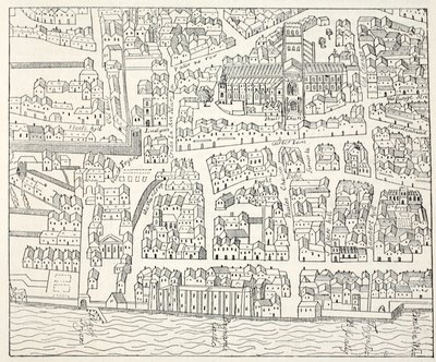 St. Pauls und Umgebung, aus Aggas Plan, 1563 von English School
