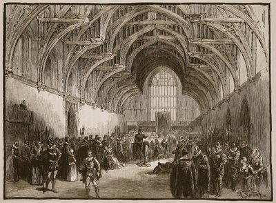 Staatsprozess in der Westminster Hall zur Zeit von Elisabeth, Illustration aus Cassells Illustrierter Geschichte Englands von English School