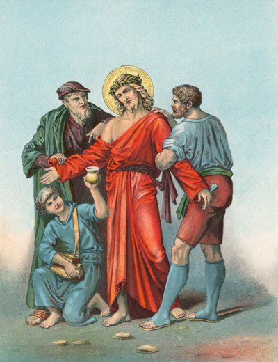 Station X Jesus wird seiner Kleider beraubt und ihm wird Essig und Galle angeboten von English School