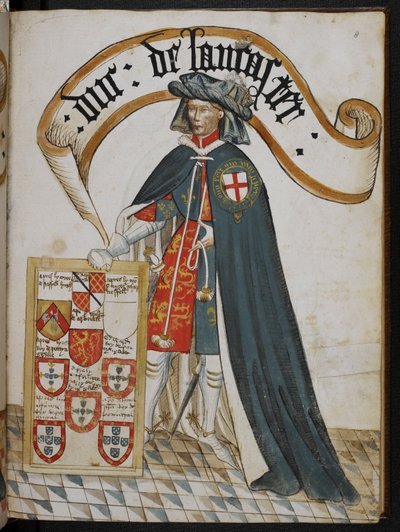 Stowe 594 f.8, Porträt von Henry, Herzog von Lancaster, ein Gründerritter des Hosenbandordens, Illustration aus 