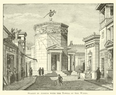 Straße in Athen mit dem Turm der Winde von English School