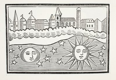 Sonne, Mond, Sterne und Erde vertauscht, Illustration aus Chap-books des achtzehnten Jahrhunderts von John Ashton, veröffentlicht 1882 von English School