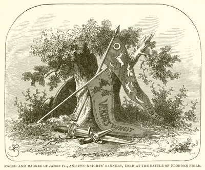 Schwert und Dolch von James IV. und zwei Ritterbanner, verwendet in der Schlacht von Flodden Field von English School